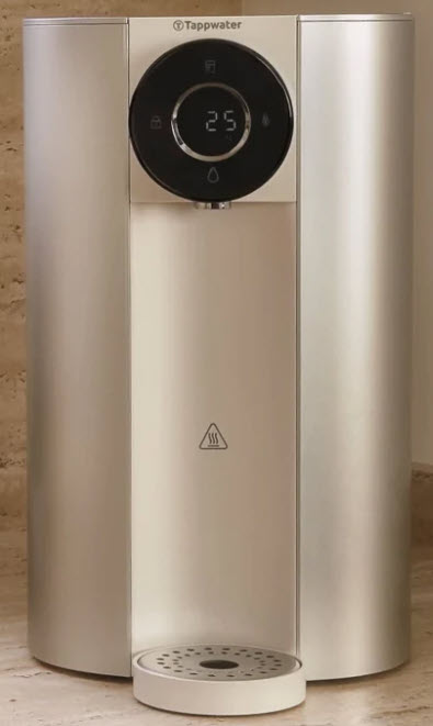 Close-up view of the Countertop SMR Water Purifier showing digital temperature display and front dispenser.